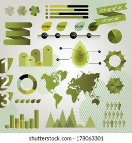Green Graphic Elements For Creating  Ecological Infographics.