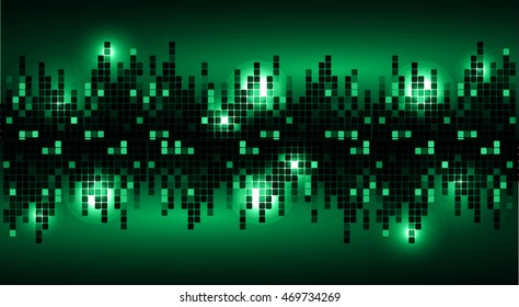 green Graphic Equalizer Display, Sound wave, pixel