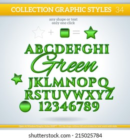 Green Graphic Styles for Design. Graphic styles can be use for decor, text, title, cards, events, posters, icons, logo and other.