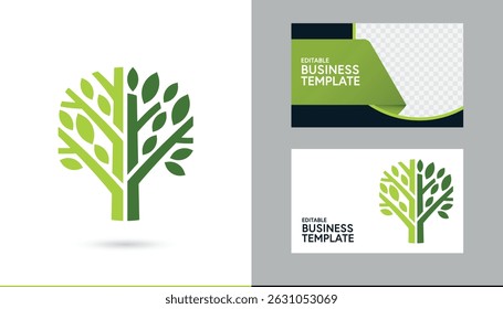 green graphic tree icon with brunch and leaves. concept of healthy natural eco forest business. tree plant growing garden agriculture booklet ad brochure card template