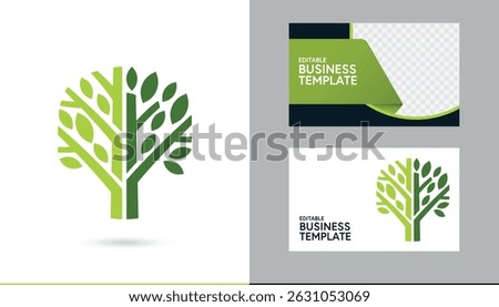 green graphic tree icon with brunch and leaves. concept of healthy natural eco forest business. tree plant growing garden agriculture booklet ad brochure card template