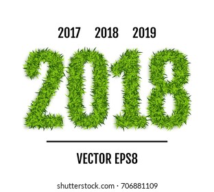 Green Grass 2017 on White Background. Eco Numbers Symbol for New Year or Calendar Design. 3D Vector Illustration