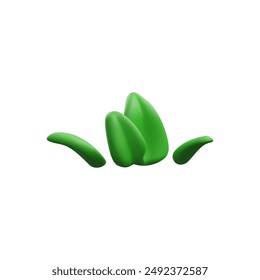 Green grass 3D plastic style icon. Cartoon field bush of leaves, garden foliage, herbs. Summer natural element, fresh spring flora. Volume bunch for floral design vector render illustration isolated