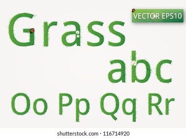 Green Grass Alphabet (o-r). Vector Illustration. Eps 10.