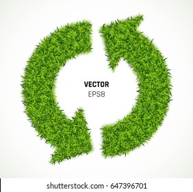 Green Grass Arrow on White Background. Eco Sustainable Development Sign or Recycle Symbol. 3D Vector Illustration