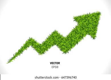 Green Grass Arrow on White Background. 3D Vector Illustration