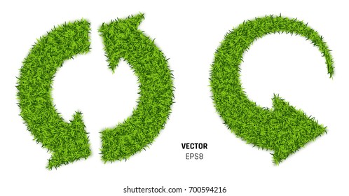 Green Grass Arrows Isolated on White Background. 3D Vector Illustration