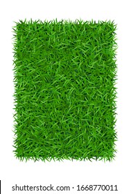 Green grass background 3D, isolated on white. Lawn greenery nature field. Abstract soccer texture frame, rectangle. Ground landscape pattern. Grassy design. Beautiful grow meadow Vector illustration