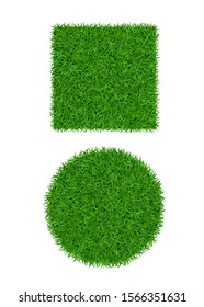 Green grass background 3D set. Lawn greenery nature ball. Abstract soccer field texture circle, square. Ground landscape grassland pattern. Grassy design. Beautiful grow meadow Vector illustration