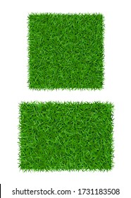 Green grass background 3D set isolated. Lawn greenery nature field. Abstract soccer texture frame, square, rectangle. Ground landscape pattern Grassy design. Beautiful grow meadow Vector illustration