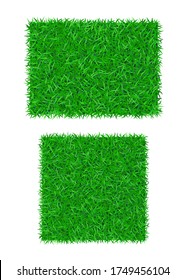 Green grass background 3D set isolated. Lawn greenery nature field. Abstract soccer texture frame, square, rectangle. Ground landscape pattern Grassy design. Beautiful grow meadow Vector illustration