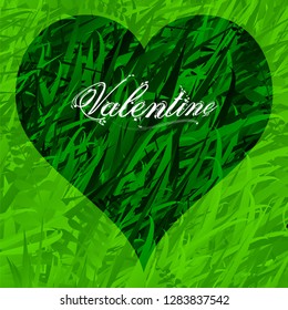 Green Grass Background With Darker Grass Love Heart and Valentine Decorative Floral Text