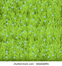 Green grass  background with forget-me-nots