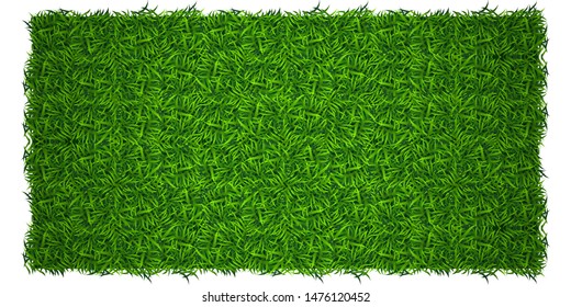 Green grass background. Lawn nature. Abstract field texture. Symbol of summer, plant, eco and natural, growth or fresh. Design for card, banner. Meadow template for print products. Vector Illustration