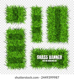 Green grass banners, background. Field, meadow texture, grassy landscape. Football playing pitch, soccer field. Sports ground, stadium. Ecology and environment protection. Vector illustration