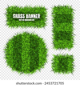 Green grass banners, background. Field, meadow texture, grassy landscape. Football playing pitch, soccer field. Sports ground, stadium. Ecology and environment protection. Vector illustration