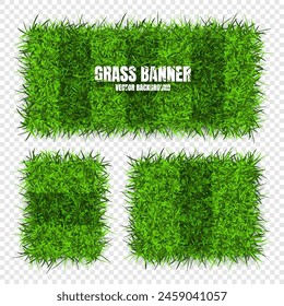 Green grass banners, background. Field, meadow texture, grassy landscape. Football playing pitch, soccer field. Sports ground, stadium. Ecology and environment protection. Vector illustration