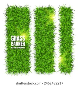 Green grass banners, background. Field, meadow texture, grassy landscape. Organic, bio, eco and natural lifestyle design elements. Ecology and environment protection. Vector illustration