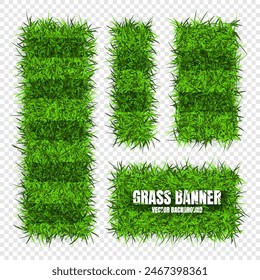 Green grass banners, background. Field, meadow texture, grassy landscape. Football playing pitch, soccer field. Sports ground, stadium. Ecology and environment protection. Vector illustration