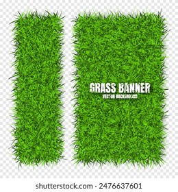 Green grass banners, background. Field, meadow texture, grassy landscape. Organic, bio, eco and natural lifestyle design elements. Ecology and environment protection. Vector illustration