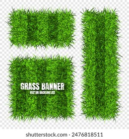 Green grass banners, background. Field, meadow texture, grassy landscape. Football playing pitch, soccer field. Sports ground, stadium. Ecology and environment protection. Vector illustration