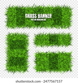 Green grass banners, background. Field, meadow texture, grassy landscape. Football playing pitch, soccer field. Sports ground, stadium. Ecology and environment protection. Vector illustration