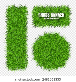 Green grass banners, background. Field, meadow texture, grassy landscape. Organic, bio, eco and natural lifestyle design elements. Ecology and environment protection. Vector illustration