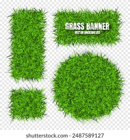 Green grass banners, background. Field, meadow texture, grassy landscape. Organic, bio, eco and natural lifestyle design elements. Ecology and environment protection. Vector illustration