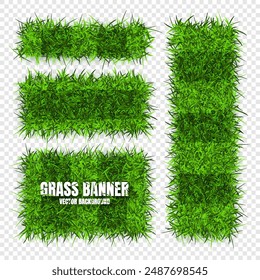 Green grass banners, background. Field, meadow texture, grassy landscape. Football playing pitch, soccer field. Sports ground, stadium. Ecology and environment protection. Vector illustration