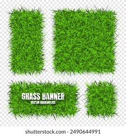 Green grass banners, background. Field, meadow texture, grassy landscape. Organic, bio, eco and natural lifestyle design elements. Ecology and environment protection. Vector illustration