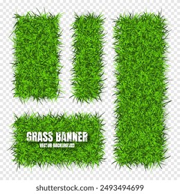 Green grass banners, background. Field, meadow texture, grassy landscape. Organic, bio, eco and natural lifestyle design elements. Ecology and environment protection. Vector illustration