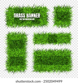 Green grass banners, background. Field, meadow texture, grassy landscape. Football playing pitch, soccer field. Sports ground, stadium. Ecology and environment protection. Vector illustration