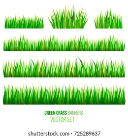 green grass banners set isolated on white background. vector illustration