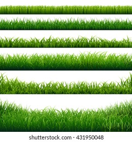 Green Grass Big Borders Collection, Isolated  Background, Vector Illustration 