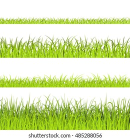Green Grass Big Borders Collection, Isolated Background, Vector Illustration