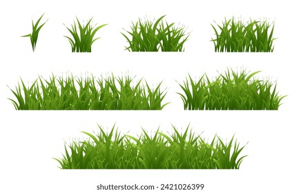 Green Grass Big Set With White Background , Vector Illustration