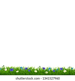Grünes Gras mit blauen Blumen mit strahlendem Mesh, Vektorgrafik