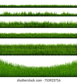 Green Grass Border Big Collection, Vector Illustration 