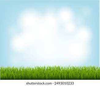 Green Grass Border And Blue Sky With Gradient Mesh, Vector Illustration