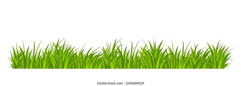 Green grass border flat style design. Cartoon summer green grass nature landscape field. Vector illustration