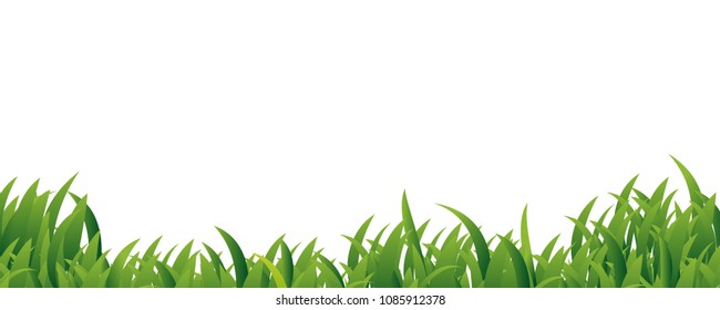 Green grass border frame, design element isolated on white background