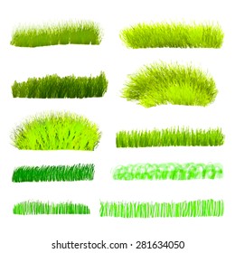 Green Grass Border Isolated. Hand drawn watercolor grass set. Grass Border on white background, Vector Illustration.