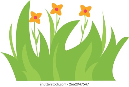 Borda de grama verde isolada no fundo branco. Ilustração vetorial com desenho animado.
