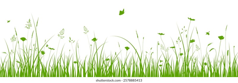 Green grass border, meadow banner, spring background
