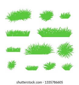 Green grass border set isolated on white background, fine spring lawn collection. Horizontal pieces of meadow. Vector illustration for your design.