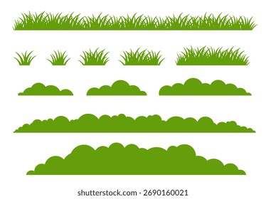 Conjunto de borde de hierba verde con fondo blanco aislado