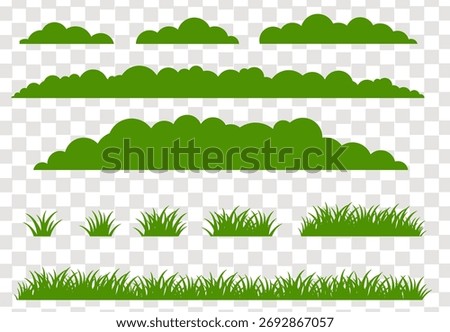 Green Grass Border Set With Isolated White Background , Vector Illustration