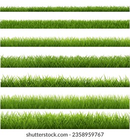 Green Grass Border Set With White Background , Vector Illustration