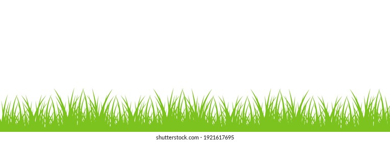 Green grass border. Silhouette of grass. Green lawn panoramic landscape. Template with herbal border for your design. Vector illustration.