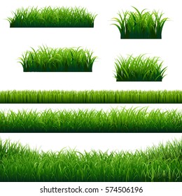 Green Grass Borders Big Collection, Vector Illustration